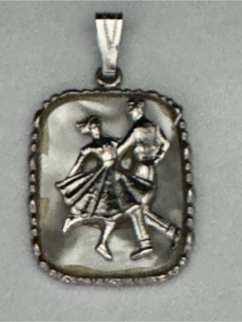 Vintage  swing dancing couple pendant with Mother of Pearl inlay 1960’s